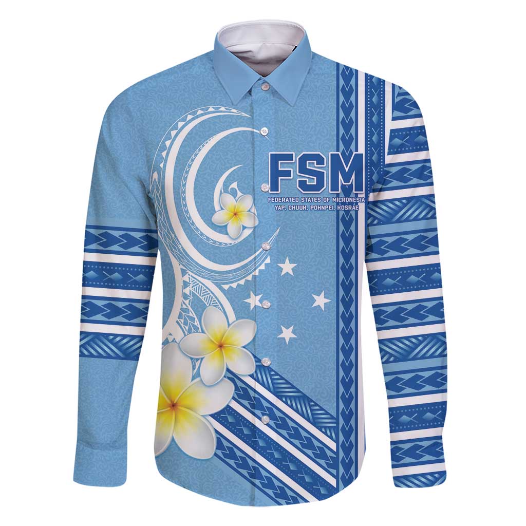 Personalised Federated States of Micronesia Family Matching Summer Maxi Dress and Hawaiian Shirt Happy 38th Independence Anniversary LT05 Dad's Shirt - Long Sleeve Blue - Polynesian Pride