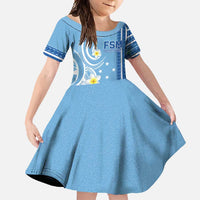Personalised Federated States of Micronesia Family Matching Tank Maxi Dress and Hawaiian Shirt Happy 38th Independence Anniversary LT05 Daughter's Dress Blue - Polynesian Pride