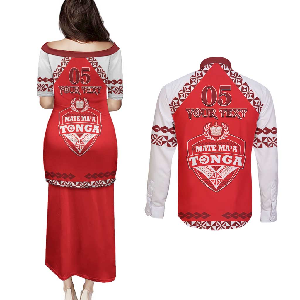 Custom Tonga Mate Maa Rugby Couples Matching Puletasi and Long Sleeve Button Shirt Go Champions