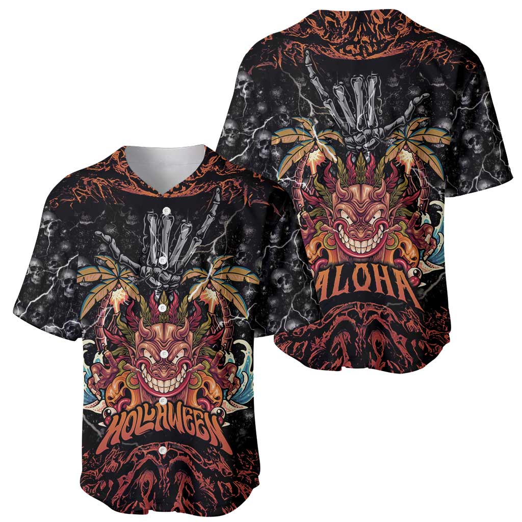 Aloha Halloween Baseball Jersey Horror Tiki Heavy Metal Style - Polynesian Pride