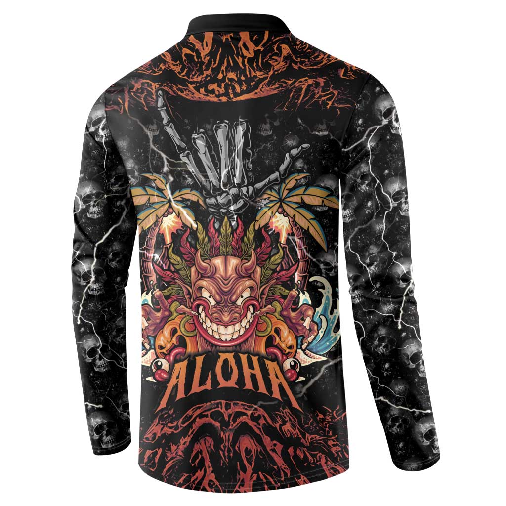 Aloha Halloween Button Sweatshirt Horror Tiki Heavy Metal Style - Polynesian Pride