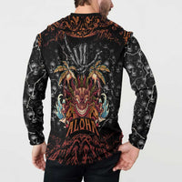 Aloha Halloween Button Sweatshirt Horror Tiki Heavy Metal Style - Polynesian Pride