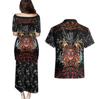 Aloha Halloween Couples Matching Puletasi and Hawaiian Shirt Horror Tiki Heavy Metal Style - Polynesian Pride