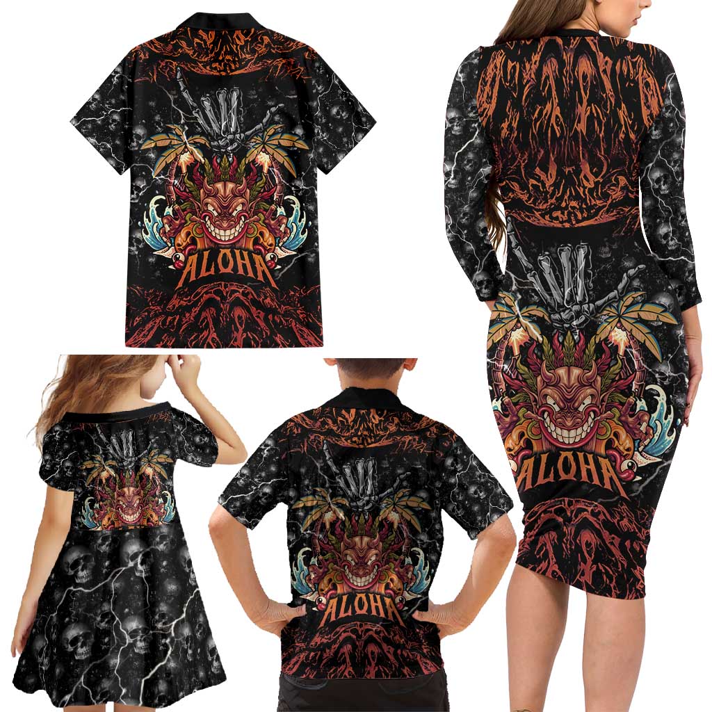 Aloha Halloween Family Matching Long Sleeve Bodycon Dress and Hawaiian Shirt Horror Tiki Heavy Metal Style LT05 - Polynesian Pride