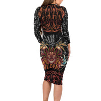 Aloha Halloween Family Matching Long Sleeve Bodycon Dress and Hawaiian Shirt Horror Tiki Heavy Metal Style LT05 - Polynesian Pride