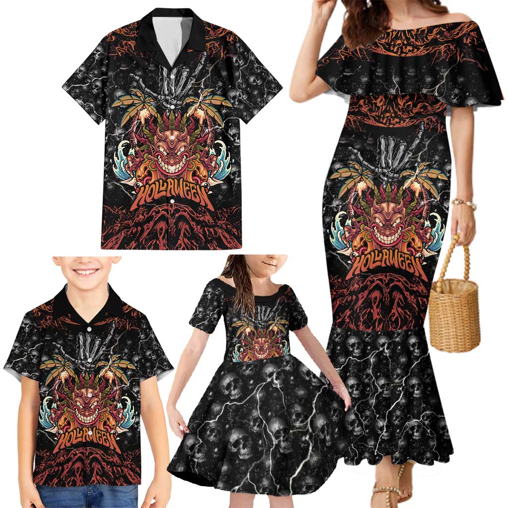 Aloha Halloween Family Matching Mermaid Dress and Hawaiian Shirt Horror Tiki Heavy Metal Style LT05 - Polynesian Pride