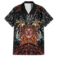 Aloha Halloween Family Matching Off The Shoulder Long Sleeve Dress and Hawaiian Shirt Horror Tiki Heavy Metal Style LT05 Dad's Shirt - Short Sleeve Black - Polynesian Pride