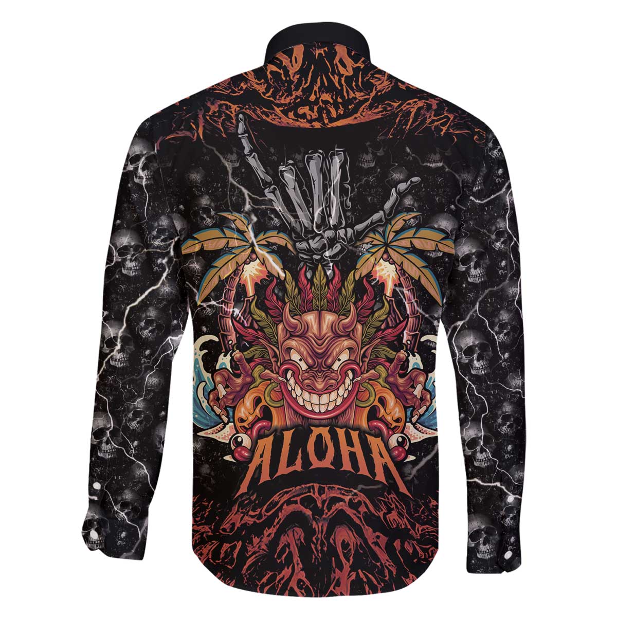 Aloha Halloween Family Matching Off The Shoulder Long Sleeve Dress and Hawaiian Shirt Horror Tiki Heavy Metal Style LT05 - Polynesian Pride
