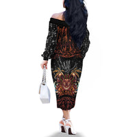 Aloha Halloween Family Matching Off The Shoulder Long Sleeve Dress and Hawaiian Shirt Horror Tiki Heavy Metal Style LT05 - Polynesian Pride