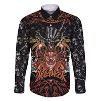 Aloha Halloween Family Matching Off Shoulder Maxi Dress and Hawaiian Shirt Horror Tiki Heavy Metal Style LT05 Dad's Shirt - Long Sleeve Black - Polynesian Pride