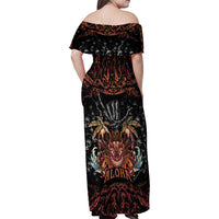 Aloha Halloween Family Matching Off Shoulder Maxi Dress and Hawaiian Shirt Horror Tiki Heavy Metal Style LT05 - Polynesian Pride