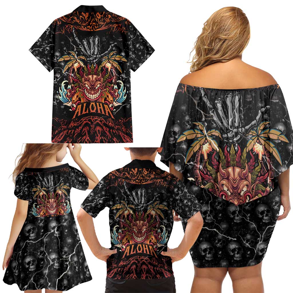 Aloha Halloween Family Matching Off Shoulder Short Dress and Hawaiian Shirt Horror Tiki Heavy Metal Style LT05 - Polynesian Pride