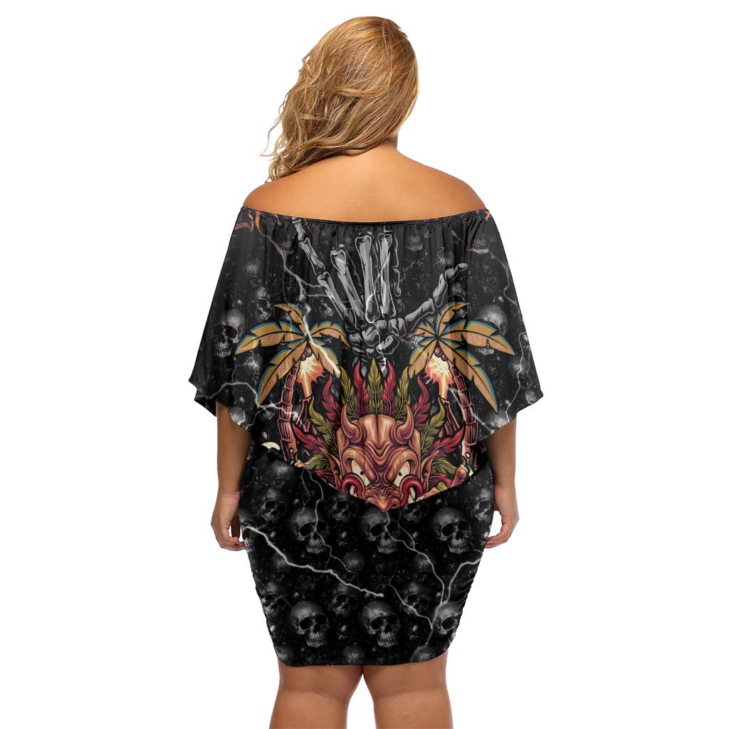 Aloha Halloween Family Matching Off Shoulder Short Dress and Hawaiian Shirt Horror Tiki Heavy Metal Style LT05 - Polynesian Pride