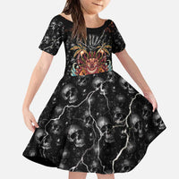 Aloha Halloween Family Matching Puletasi and Hawaiian Shirt Horror Tiki Heavy Metal Style LT05 Daughter's Dress Black - Polynesian Pride