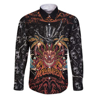 Aloha Halloween Family Matching Puletasi and Hawaiian Shirt Horror Tiki Heavy Metal Style LT05 Dad's Shirt - Long Sleeve Black - Polynesian Pride