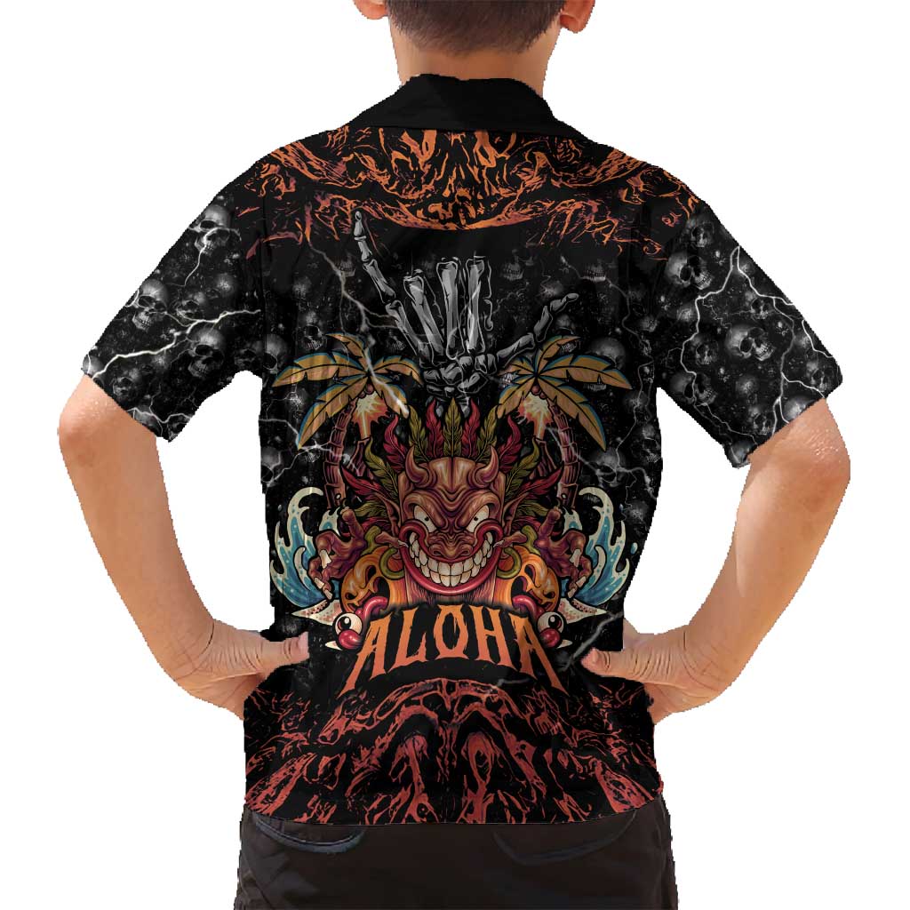 Aloha Halloween Family Matching Summer Maxi Dress and Hawaiian Shirt Horror Tiki Heavy Metal Style LT05 - Polynesian Pride