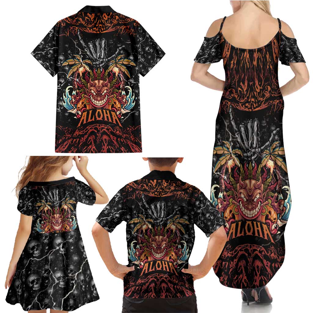Aloha Halloween Family Matching Summer Maxi Dress and Hawaiian Shirt Horror Tiki Heavy Metal Style LT05 - Polynesian Pride
