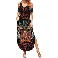 Aloha Halloween Family Matching Summer Maxi Dress and Hawaiian Shirt Horror Tiki Heavy Metal Style LT05 Mom's Dress Black - Polynesian Pride