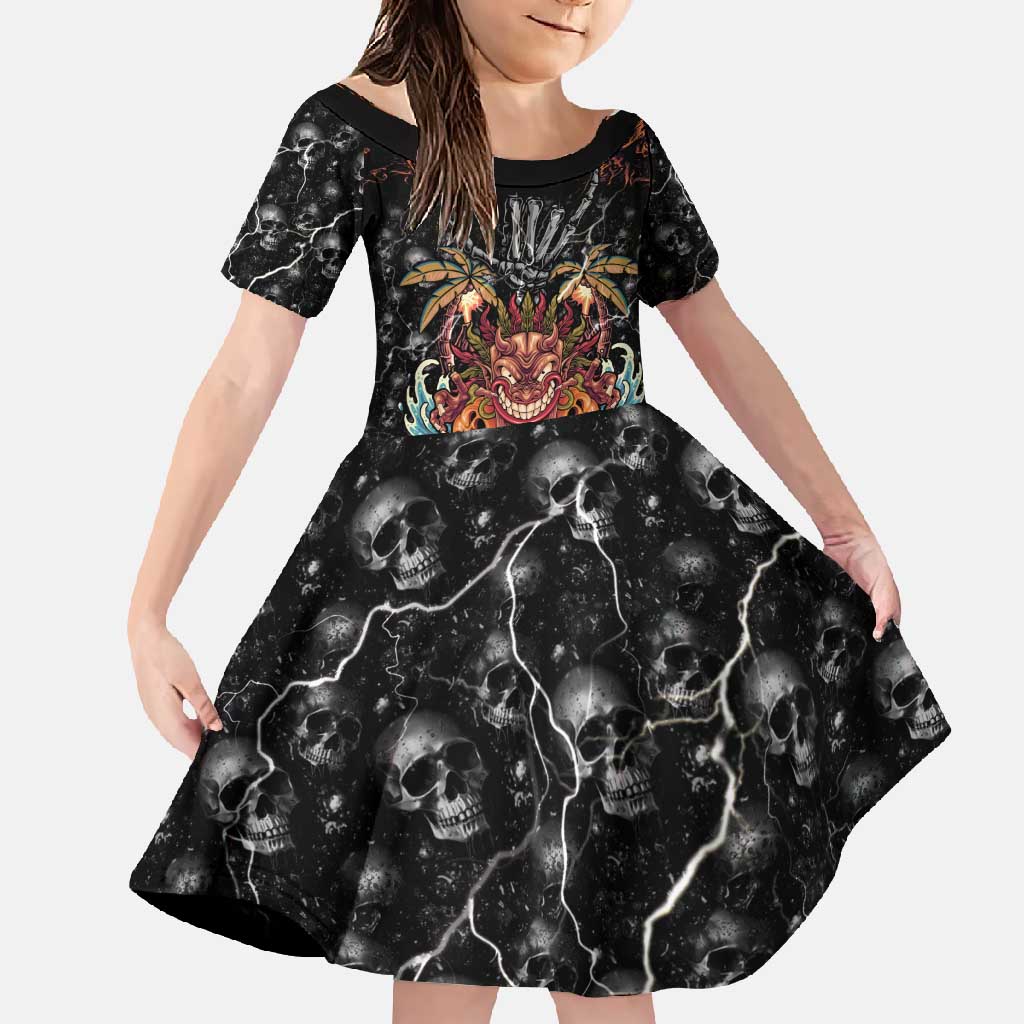 Aloha Halloween Family Matching Tank Maxi Dress and Hawaiian Shirt Horror Tiki Heavy Metal Style LT05 Daughter's Dress Black - Polynesian Pride