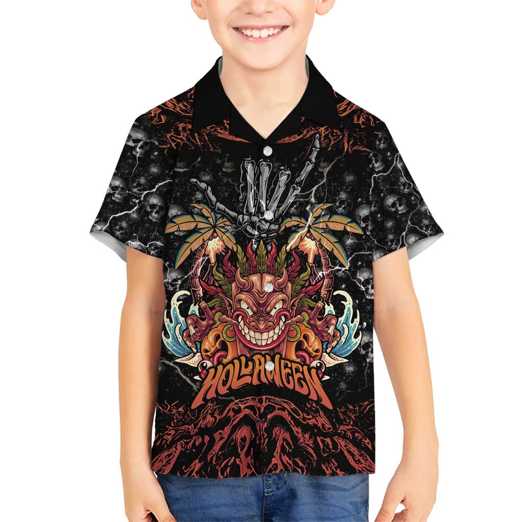 Aloha Halloween Family Matching Tank Maxi Dress and Hawaiian Shirt Horror Tiki Heavy Metal Style LT05 Son's Shirt Black - Polynesian Pride