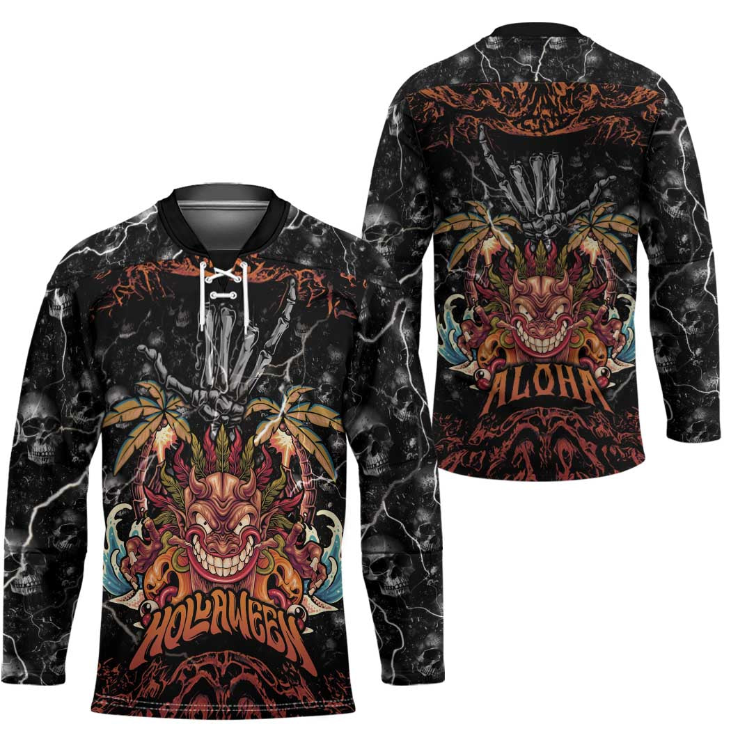 Aloha Halloween Hockey Jersey Horror Tiki Heavy Metal Style - Polynesian Pride