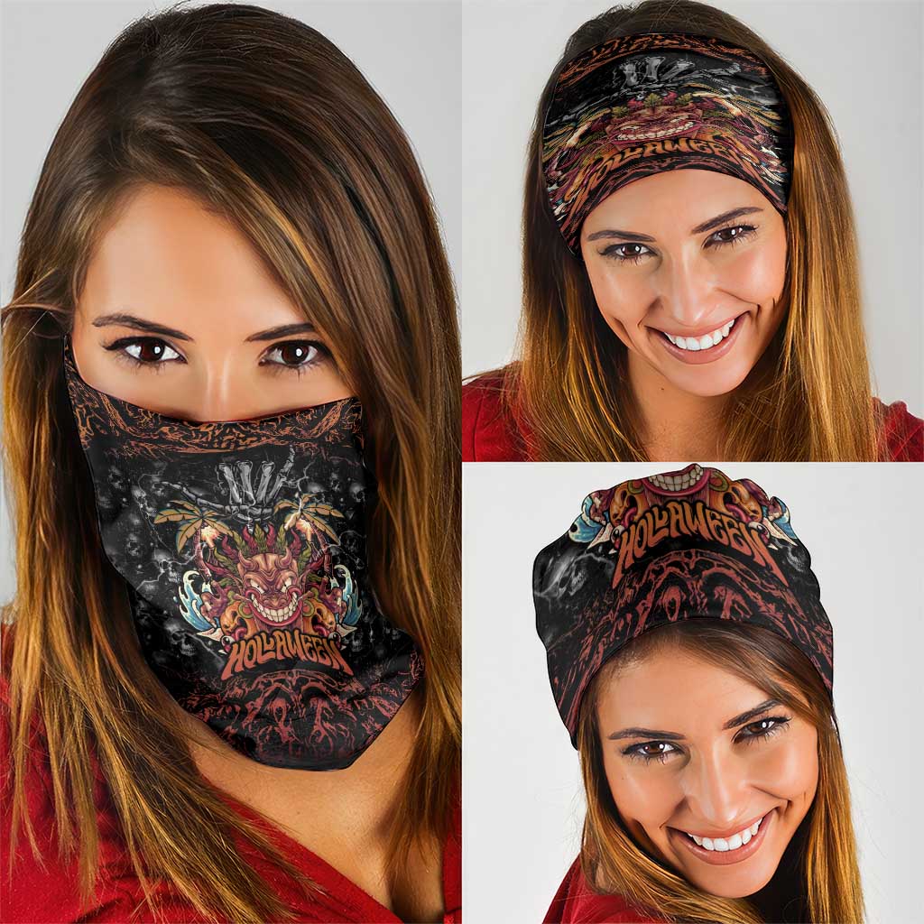Aloha Halloween Neck Gaiter Horror Tiki Heavy Metal Style - Polynesian Pride