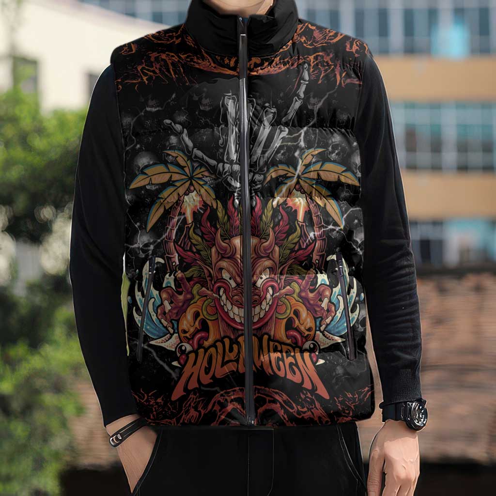 Aloha Halloween Sleeveless Puffer Jacket Horror Tiki Heavy Metal Style - Polynesian Pride