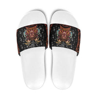 Aloha Halloween Slide Sandals Horror Tiki Heavy Metal Style - Polynesian Pride