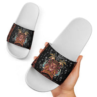Aloha Halloween Slide Sandals Horror Tiki Heavy Metal Style - Polynesian Pride