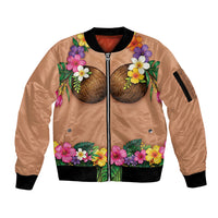 Hawaii Hula Costume Sleeve Zip Bomber Jacket Coconut Bra Lei Flowers Grass Skirt LT05 Unisex Beige - Polynesian Pride