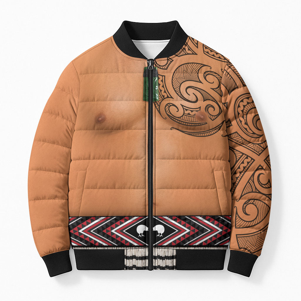 New Zealand Maori Tattoo Costume Bomber Puffer Jacket LT05 Unisex Beige - Polynesian Pride