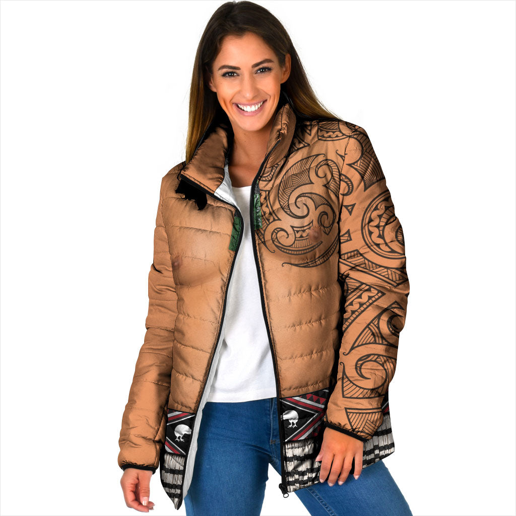 New Zealand Maori Tattoo Costume Padded Jacket LT05 Women Beige - Polynesian Pride