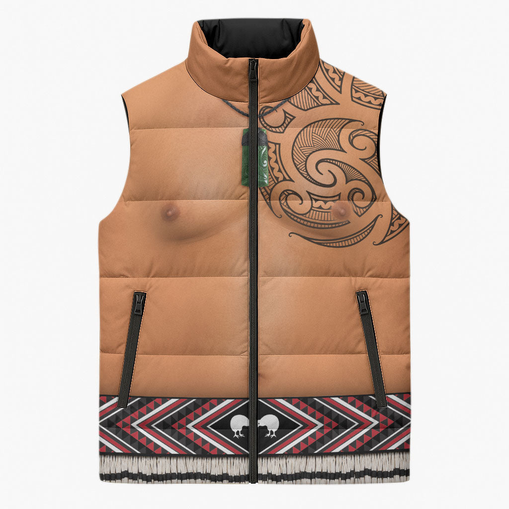 New Zealand Maori Tattoo Costume Sleeveless Puffer Jacket LT05 Unisex Beige - Polynesian Pride
