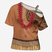 Samoa Tribal Tattoo Costume Cross Shoulder Shirt Ula Fala Necklace LT05 Female Beige - Polynesian Pride
