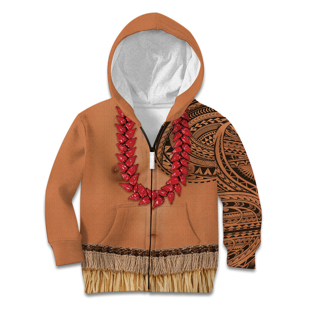 Samoa Tribal Tattoo Costume Kid Hoodie Ula Fala Necklace LT05 Zip Hoodie Beige - Polynesian Pride