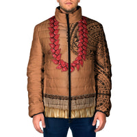 Samoa Tribal Tattoo Costume Padded Jacket Ula Fala Necklace LT05 Men Beige - Polynesian Pride