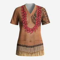 Samoa Tribal Tattoo Costume Scrub Top Ula Fala Necklace LT05 Adult Beige - Polynesian Pride
