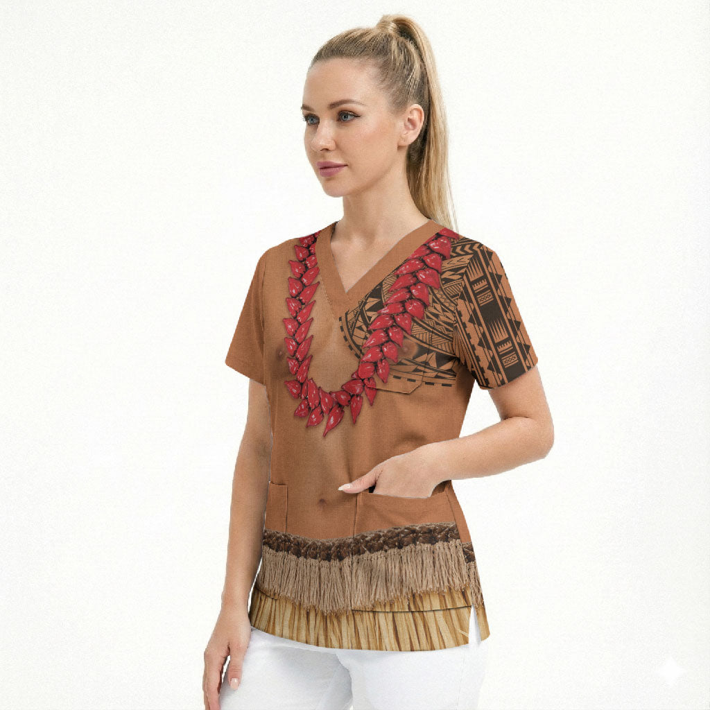 Samoa Tribal Tattoo Costume Scrub Top Ula Fala Necklace LT05 - Polynesian Pride