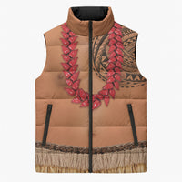 Samoa Tribal Tattoo Costume Sleeveless Puffer Jacket Ula Fala Necklace LT05 Unisex Beige - Polynesian Pride