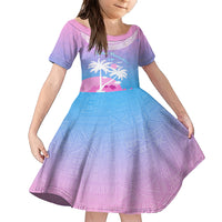 Personalised Fiji Your Paradise Festival Family Matching Short Sleeve Bodycon Dress and Hawaiian Shirt With Fijian Masi Tapa Pattern LT05 Daughter's Dress Blue - Polynesian Pride