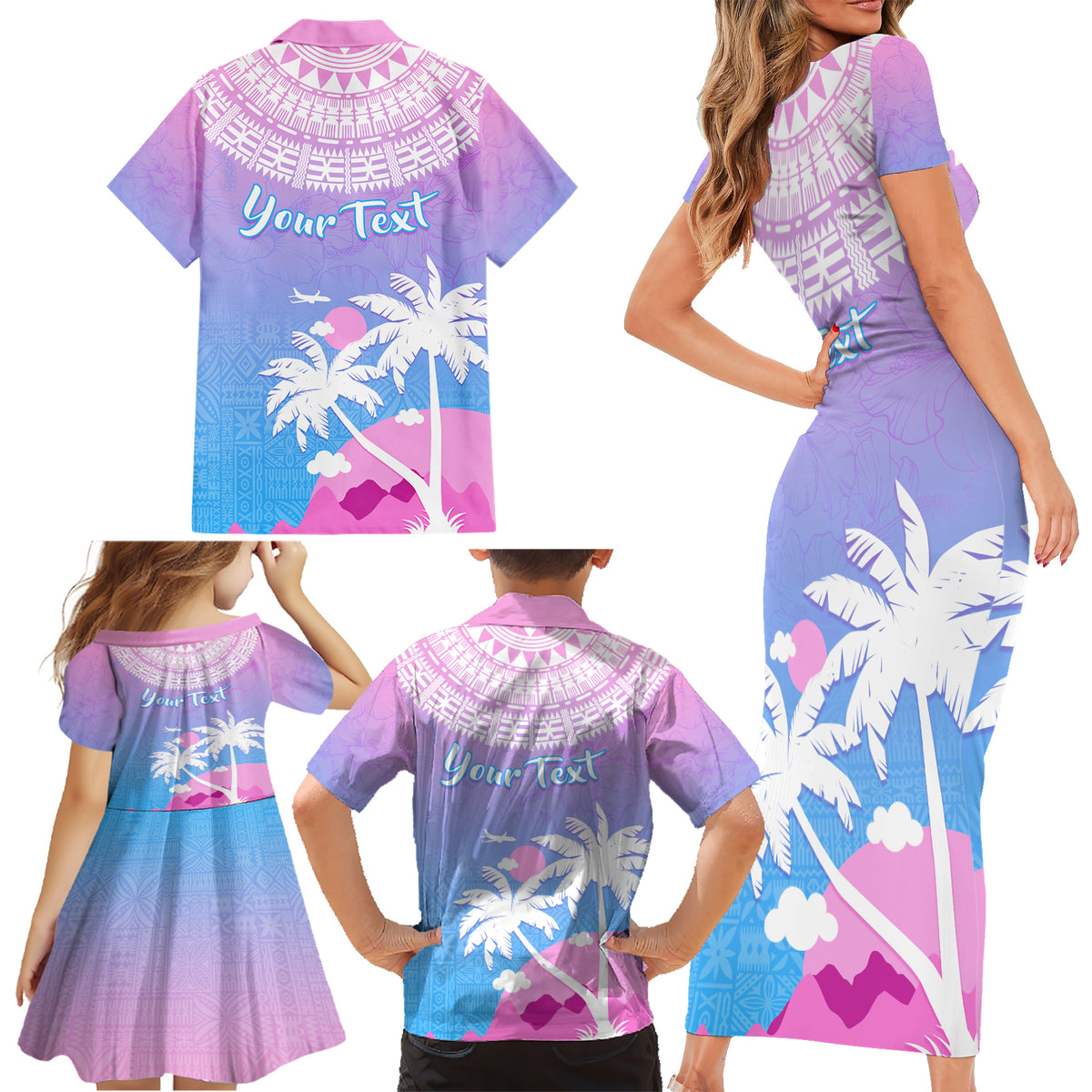 Personalised Fiji Your Paradise Festival Family Matching Short Sleeve Bodycon Dress and Hawaiian Shirt With Fijian Masi Tapa Pattern LT05 - Polynesian Pride