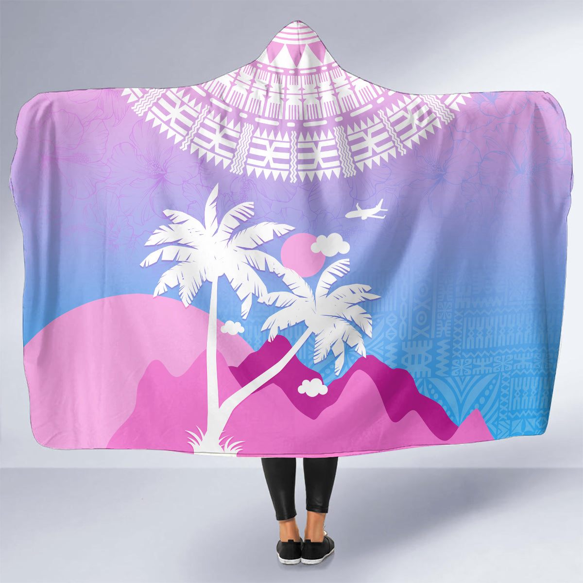 Fiji Your Paradise Festival Hooded Blanket With Fijian Masi Tapa Pattern LT05 - Polynesian Pride