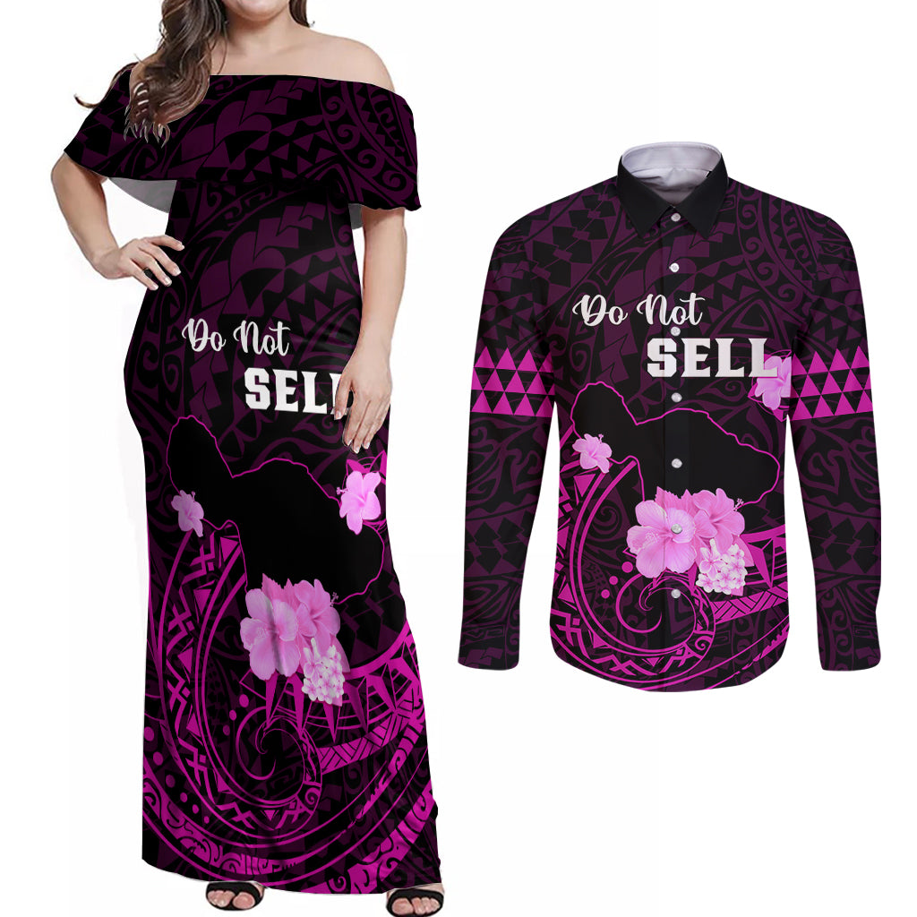 Hawaii Strong Maui Couples Matching Off Shoulder Maxi Dress and Long Sleeve Button Shirt Lahaina Is Not For Sale LT05 Pink - Polynesian Pride