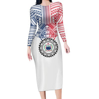 Samoa Black Saturday Family Matching Long Sleeve Bodycon Dress and Hawaiian Shirt Polynesian Tribal Simple Style LT05 Mom's Dress White - Polynesian Pride