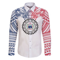 Samoa Black Saturday Family Matching Short Sleeve Bodycon Dress and Hawaiian Shirt Polynesian Tribal Simple Style LT05 Dad's Shirt - Long Sleeve White - Polynesian Pride