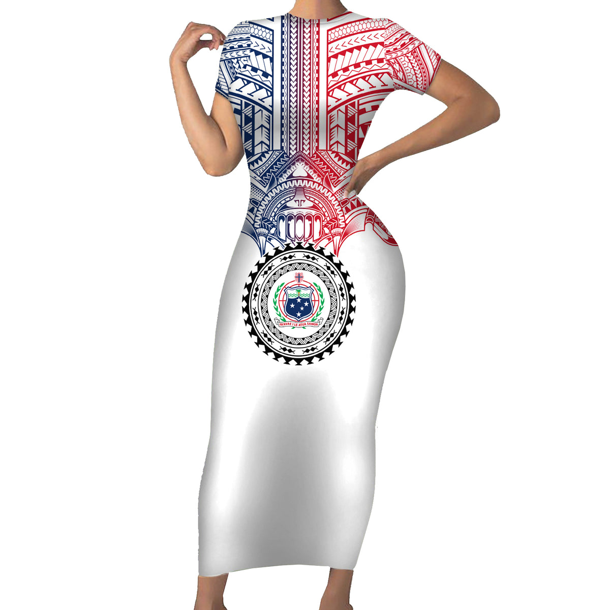 Samoa Black Saturday Family Matching Short Sleeve Bodycon Dress and Hawaiian Shirt Polynesian Tribal Simple Style LT05 Mom's Dress White - Polynesian Pride
