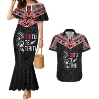 Aotearoa Toitu Te Tiriti Couples Matching Mermaid Dress and Hawaiian Shirt New Zealand Honour The Treaty LT05 Black - Polynesian Pride