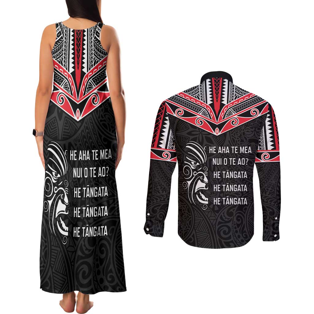Aotearoa Toitu Te Tiriti Couples Matching Tank Maxi Dress and Long Sleeve Button Shirt New Zealand Honour The Treaty