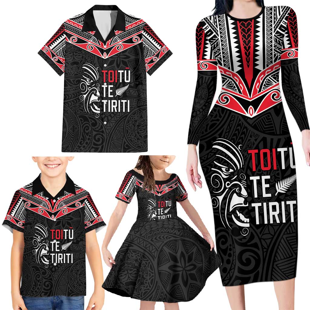 Aotearoa Toitu Te Tiriti Family Matching Long Sleeve Bodycon Dress and Hawaiian Shirt New Zealand Honour The Treaty LT05 - Polynesian Pride