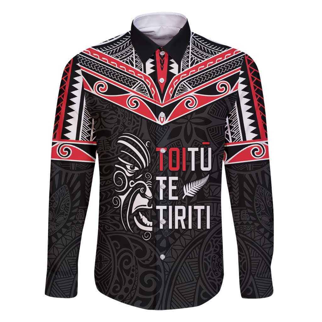 Aotearoa Toitu Te Tiriti Family Matching Mermaid Dress and Hawaiian Shirt New Zealand Honour The Treaty LT05 Dad's Shirt - Long Sleeve Black - Polynesian Pride
